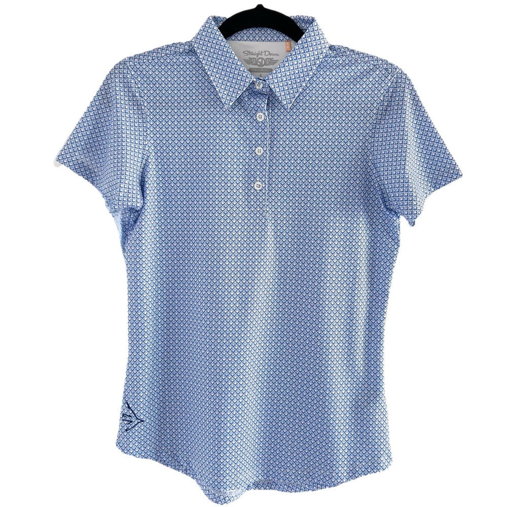 Straight Down Performance Golf Polo Small UPF 50 Sun Protection Blue Pink EUC